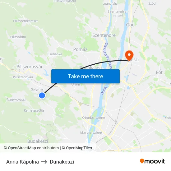 Anna Kápolna to Dunakeszi map