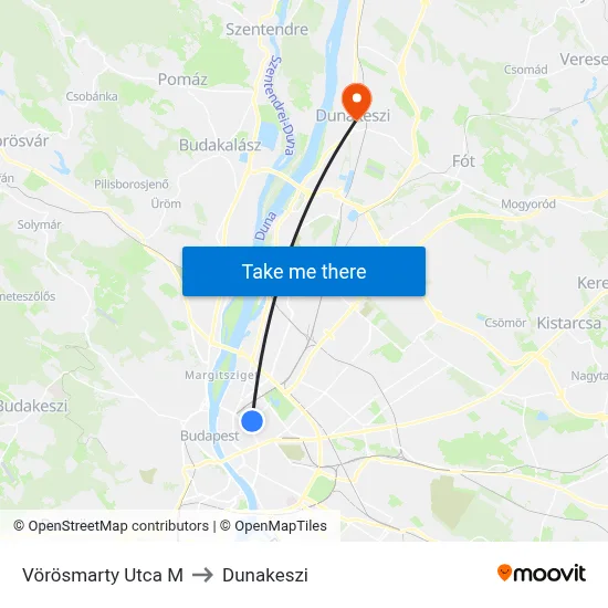 Vörösmarty Utca M to Dunakeszi map
