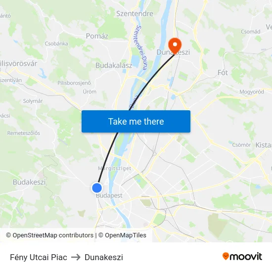 Fény Utcai Piac to Dunakeszi map
