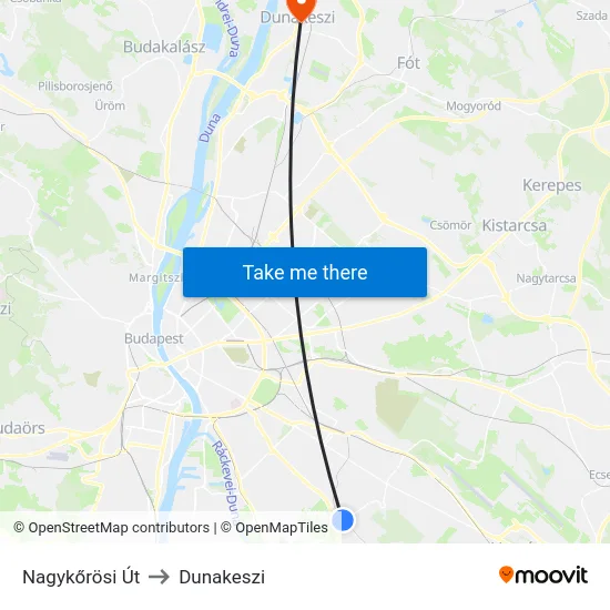 Nagykőrösi Út to Dunakeszi map