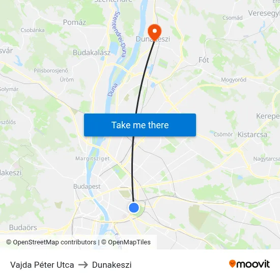 Vajda Péter Utca to Dunakeszi map