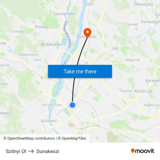 Szőnyi Út to Dunakeszi map