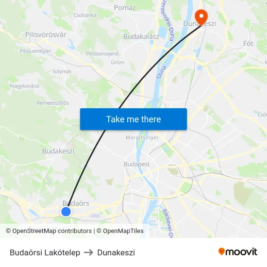 Budaörsi Lakótelep to Dunakeszi map