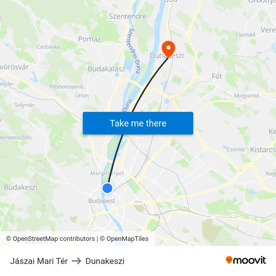 Jászai Mari Tér to Dunakeszi map