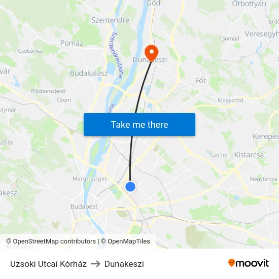 Uzsoki Utcai Kórház to Dunakeszi map