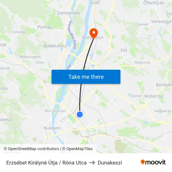 Erzsébet Királyné Útja / Róna Utca to Dunakeszi map