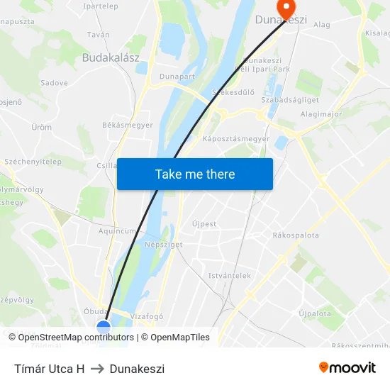 Tímár Utca H to Dunakeszi map