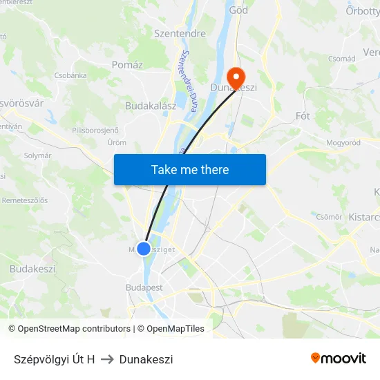 Szépvölgyi Út H to Dunakeszi map