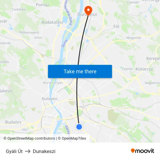 Gyáli Út to Dunakeszi map