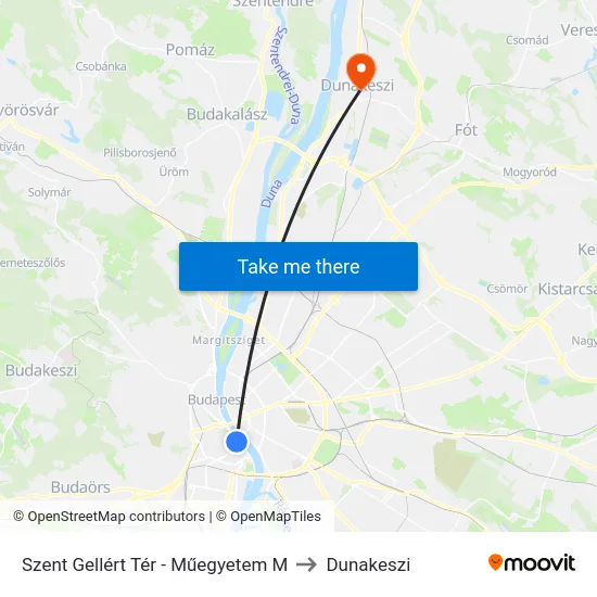 Szent Gellért Tér - Műegyetem M to Dunakeszi map
