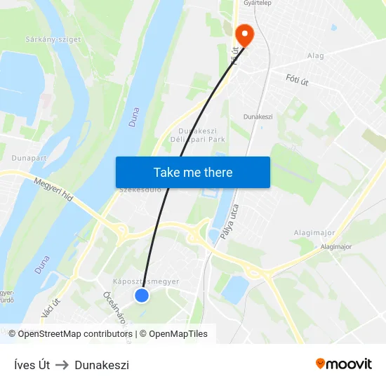 Íves Út to Dunakeszi map