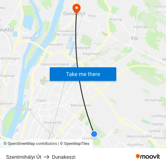 Szentmihályi Út to Dunakeszi map