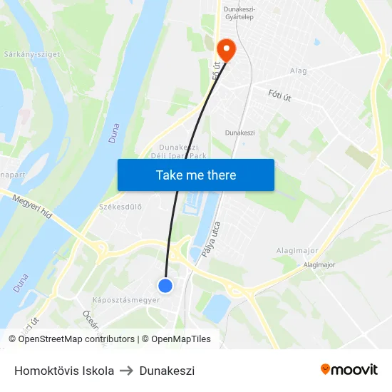 Homoktövis Iskola to Dunakeszi map