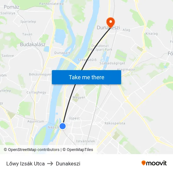 Lőwy Izsák Utca to Dunakeszi map