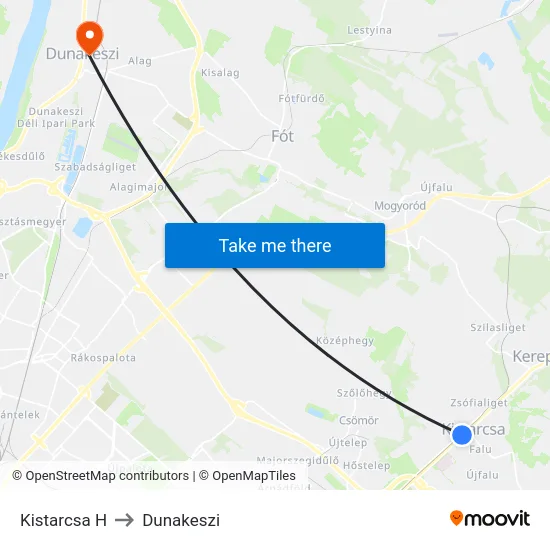 Kistarcsa H to Dunakeszi map