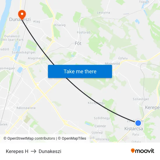 Kerepes H to Dunakeszi map