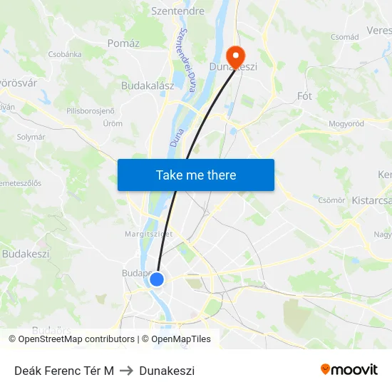 Deák Ferenc Tér M to Dunakeszi map
