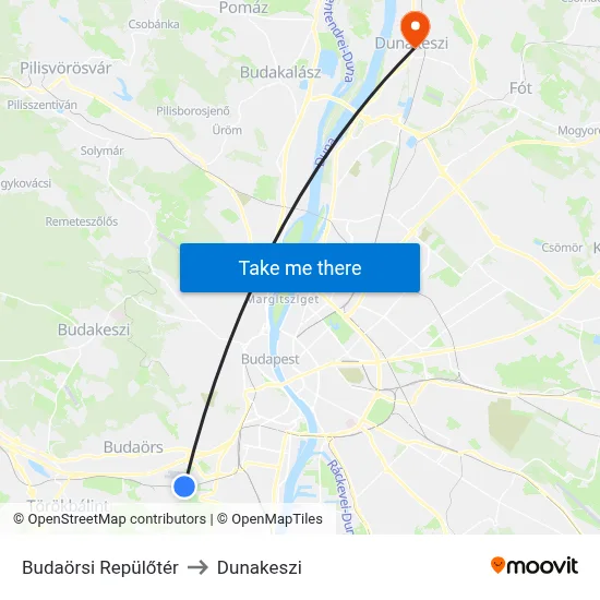 Budaörsi Repülőtér to Dunakeszi map