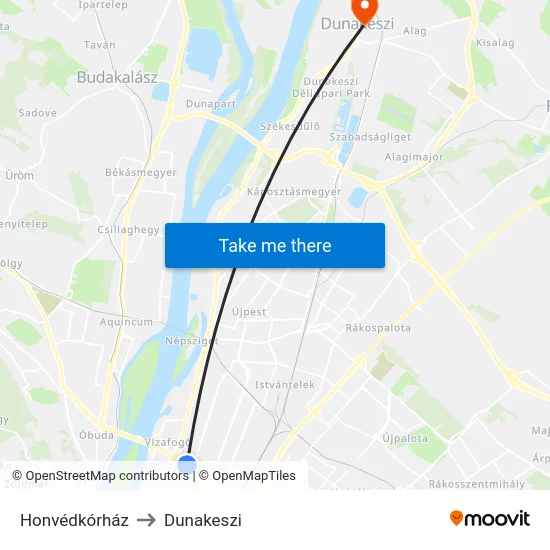 Honvédkórház to Dunakeszi map