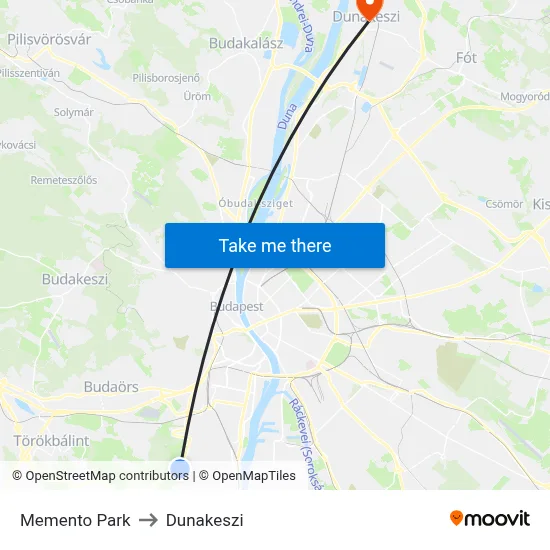 Memento Park to Dunakeszi map