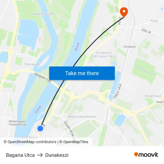 Bagaria Utca to Dunakeszi map