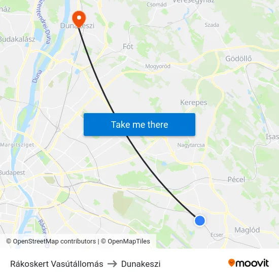 Rákoskert Vasútállomás to Dunakeszi map