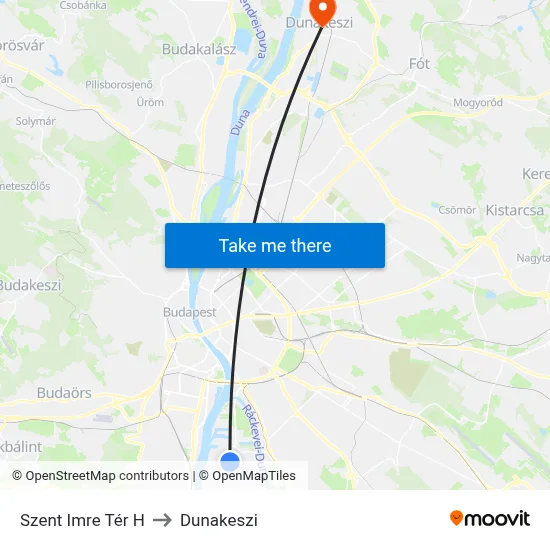 Szent Imre Tér H to Dunakeszi map