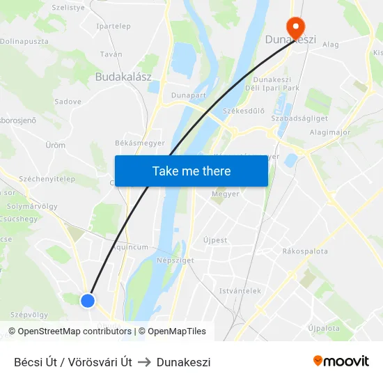 Bécsi Út / Vörösvári Út to Dunakeszi map