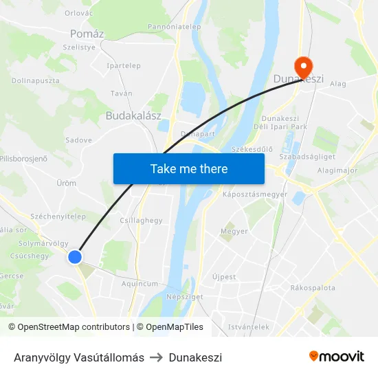 Aranyvölgy Vasútállomás to Dunakeszi map