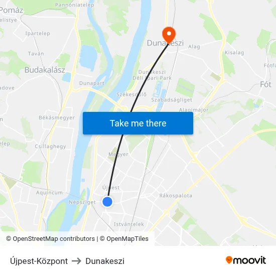 Újpest-Központ to Dunakeszi map