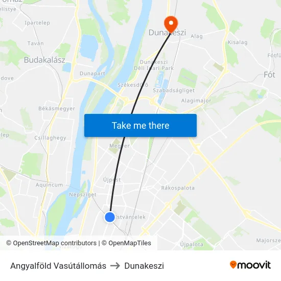 Angyalföld Vasútállomás to Dunakeszi map