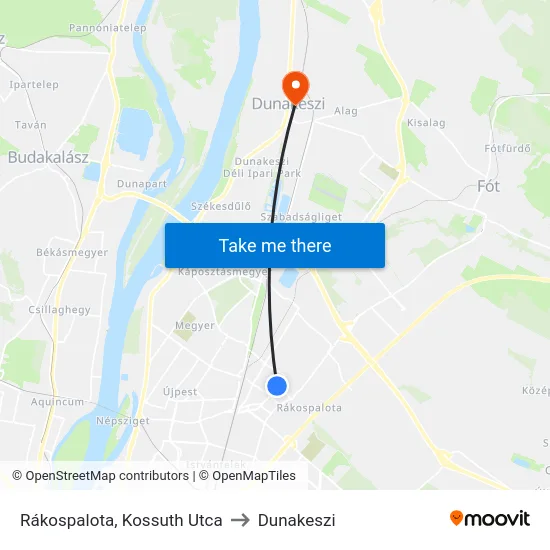 Rákospalota, Kossuth Utca to Dunakeszi map