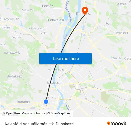 Kelenföld Vasútállomás to Dunakeszi map