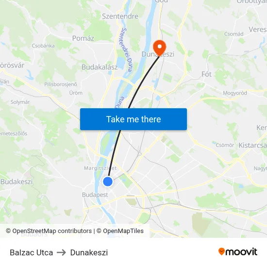 Balzac Utca to Dunakeszi map