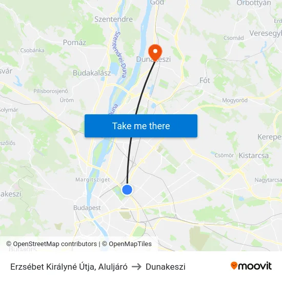 Erzsébet Királyné Útja, Aluljáró to Dunakeszi map