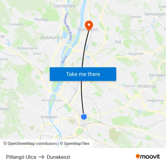 Pillangó Utca to Dunakeszi map