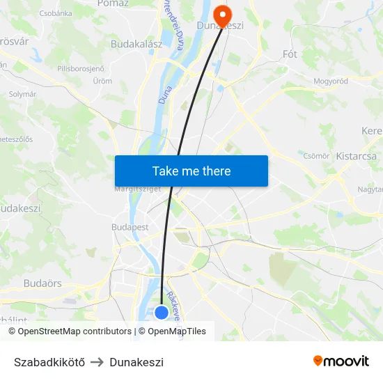 Szabadkikötő to Dunakeszi map
