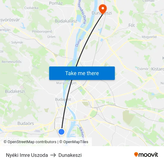 Nyéki Imre Uszoda to Dunakeszi map