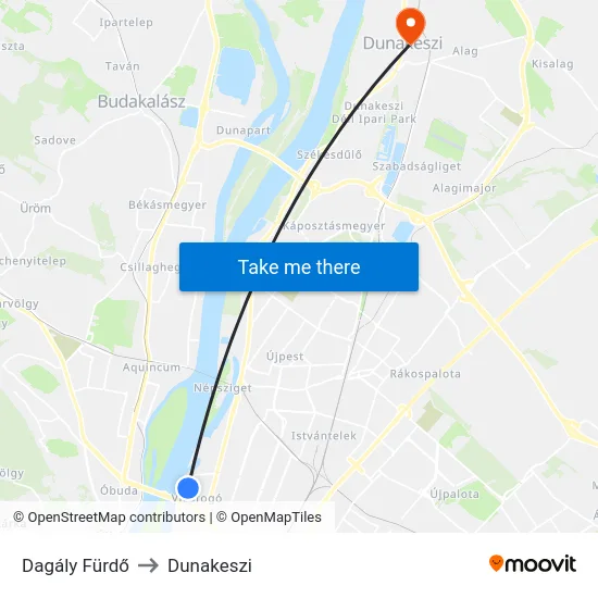 Dagály Fürdő to Dunakeszi map