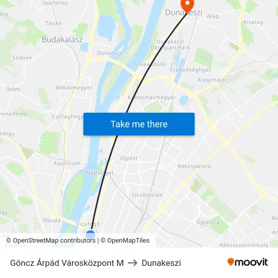 Göncz Árpád Városközpont M to Dunakeszi map