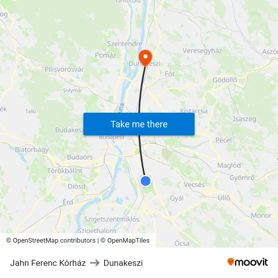 Jahn Ferenc Kórház to Dunakeszi map