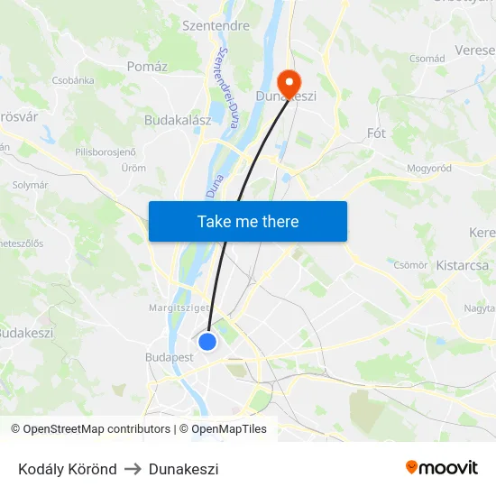 Kodály Körönd to Dunakeszi map
