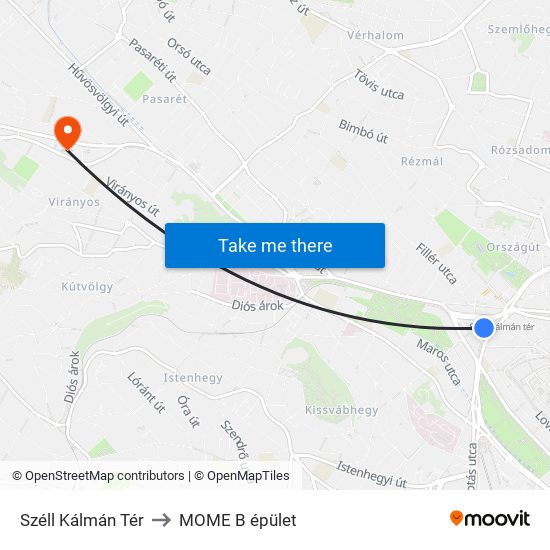 Széll Kálmán Tér to MOME B épület map