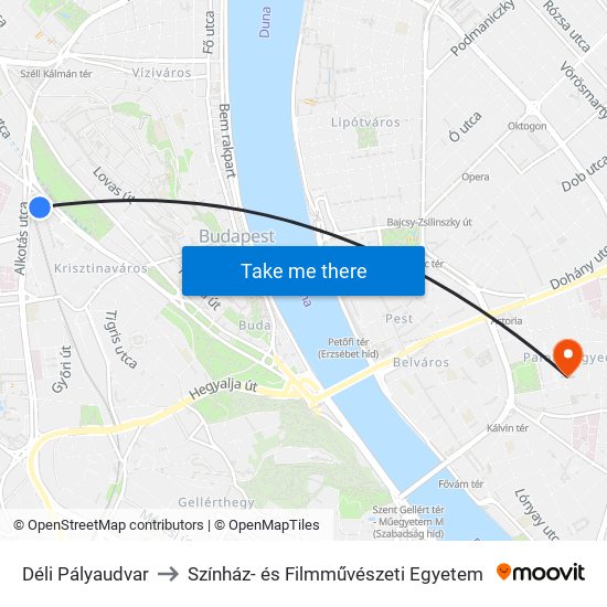 Déli Pályaudvar to Színház- és Filmművészeti Egyetem map