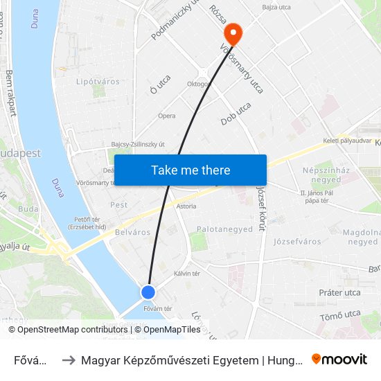 Fővám Tér M to Magyar Képzőművészeti Egyetem | Hungarian University of Fine Arts map