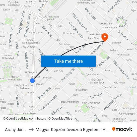 Arany János Utca M to Magyar Képzőművészeti Egyetem | Hungarian University of Fine Arts map