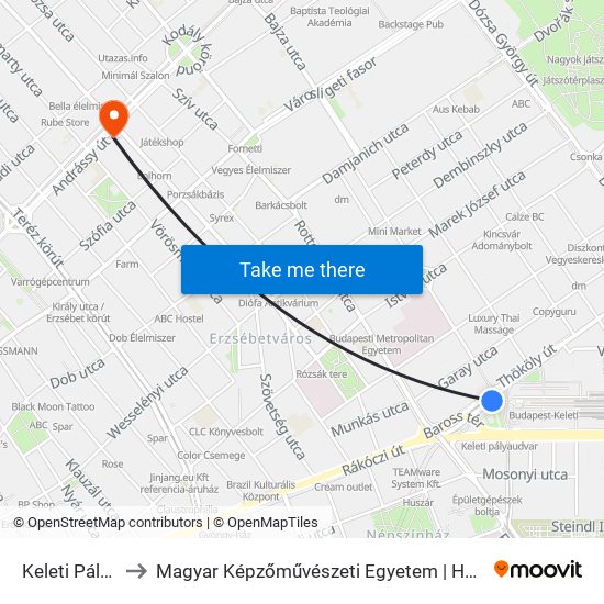 Keleti Pályaudvar M to Magyar Képzőművészeti Egyetem | Hungarian University of Fine Arts map