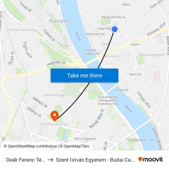 Deák Ferenc Tér M to Szent István Egyetem - Budai Campus map