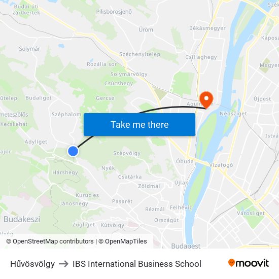 Hűvösvölgy to IBS International Business School map