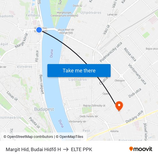 Margit Híd, Budai Hídfő H to ELTE PPK map